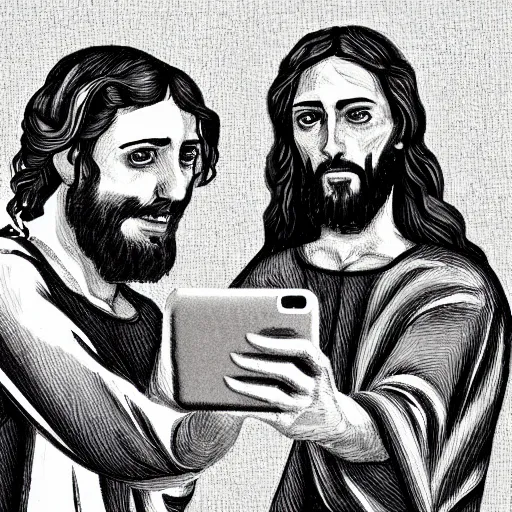 Prompt: Jesus takes a selfie with Satan, Artstation