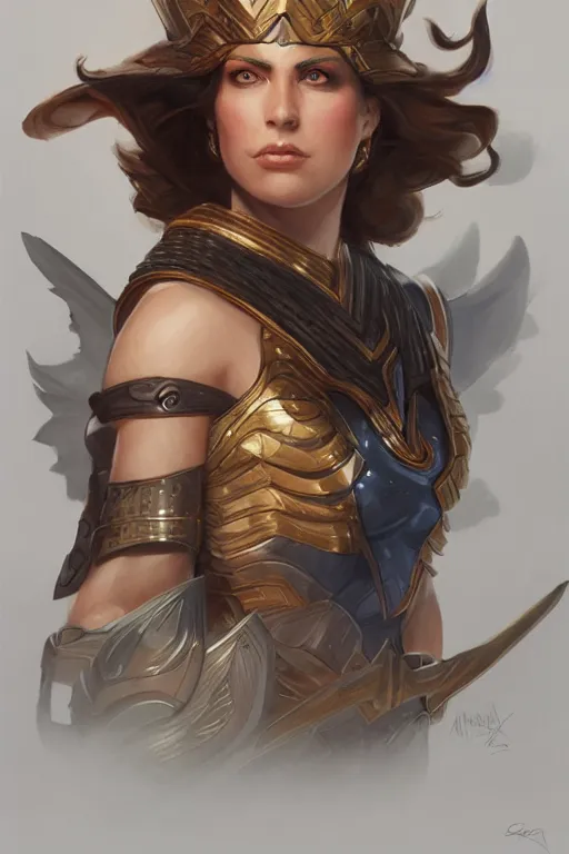 Image similar to amazon valkyrie athena, d & d, fantasy, portrait, highly detailed, headshot, digital painting, trending on artstation, concept art, sharp focus, illustration, art by artgerm and greg rutkowski and magali villeneuve