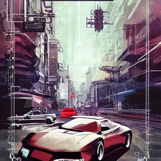 Image similar to The Last Car, game poster printed on playstation 2 video game box , Artwork by Akihiko Yoshida, cinematic composition