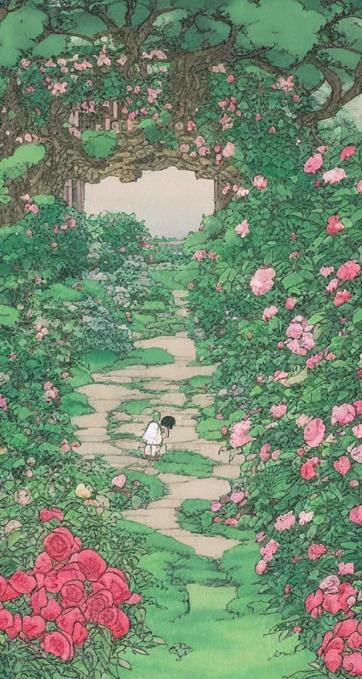 Prompt: studio ghibli rose garden by hayao miyazaki