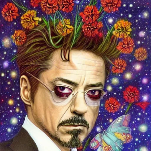 Image similar to Robert Downey JR, artwork by Daniel Merriam,