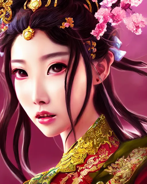 Image similar to beautiful portrait of diao chan , tzuyu from twice in romance of three kingdoms in the paintetly style of WLOP, artgerm, brush stroke oil painting, dynamic lighting, imagine fx, artstation