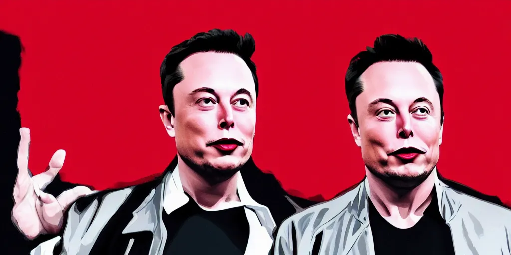 Prompt: 3d render of elon musk on a dark red background