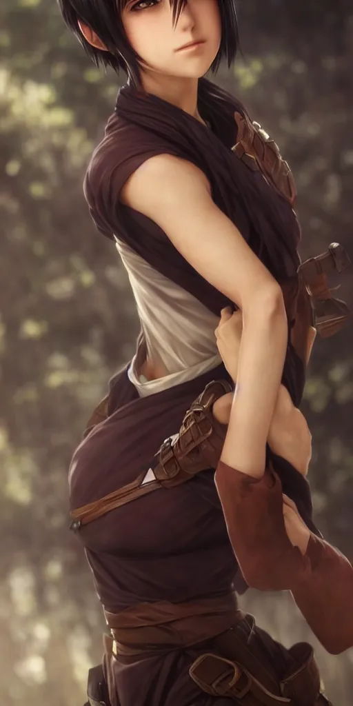 Image similar to mikasa ackerman, hero pose, medium shot, bokeh, beautiful face!!!!, 2 7 years old, cg animation, lifelike, animated, realistic, character select portrait, by artgerm, greg rutkowski, alphonse mucha, 3 d