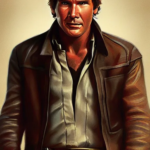 Image similar to harrison ford, han solo chest down, oil painting, artgerm, portrait, highly detailed, artstation