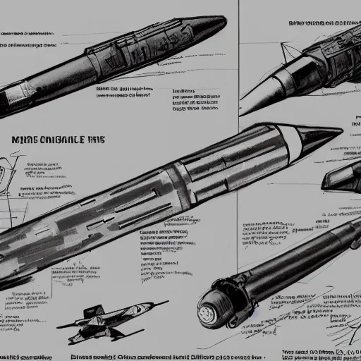 Image similar to sketches of missile, military, full page, technical, detailed