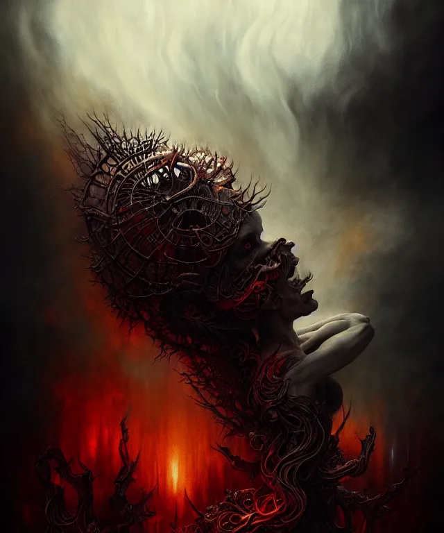 Image similar to epic professional digital art the war between heaven and hell, horrific yet beautiful vibe, evocative, atmospheric lighting, painted, intricate, highly detailed, by leesha hannigan, wayne haag, reyna rochin, ignacio fernandez rios, mark ryden, iris van herpen, artstation, cgsociety, stunning, gorgeous, sharp focus, cinematic, masterpiece