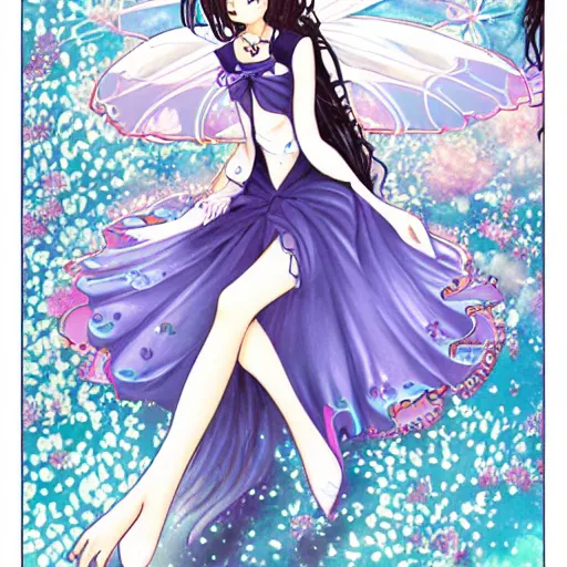 Prompt: Ethereal ice cream faerie princess. Manga artbook illustration by CLAMP.
