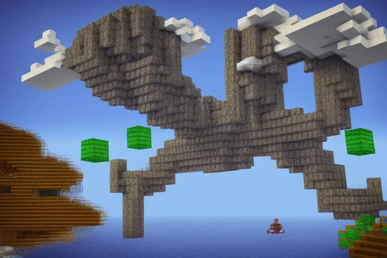 Image similar to giant squids battling in the sky, minecraft, 3 d render, minecraft