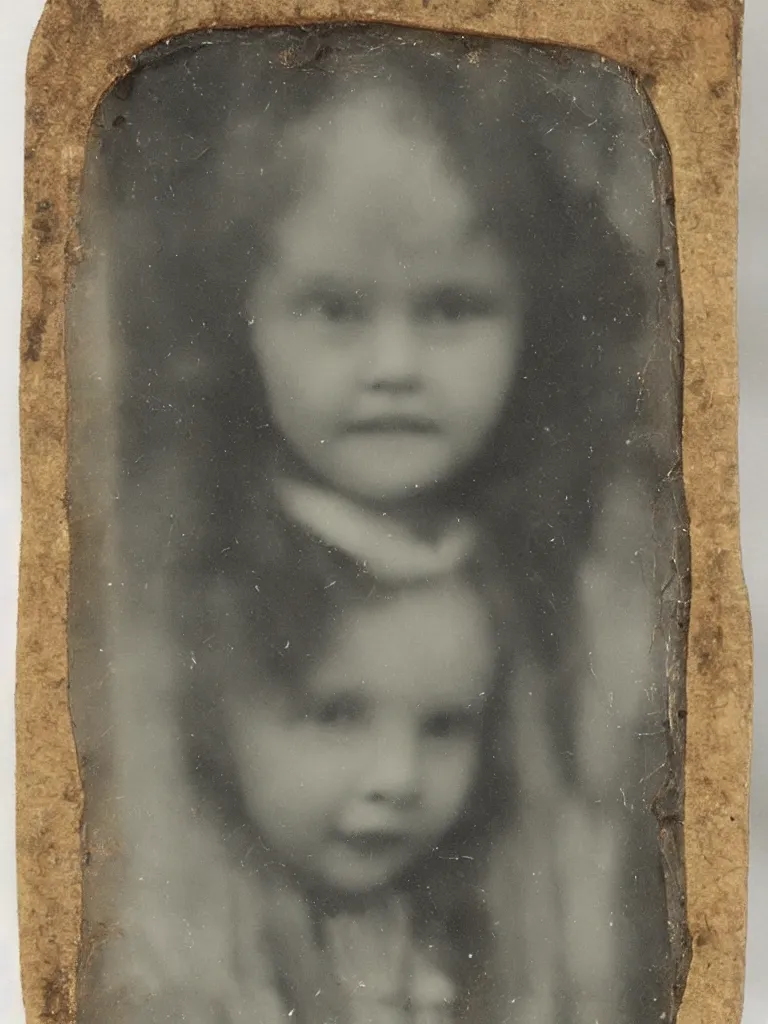 Image similar to found tintype photograph. a ghost's face in a tudor house window