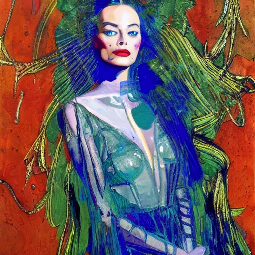 Image similar to oil painting of margot robbie by james jean, by harry clarke