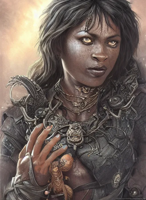 Prompt: halfling mage with dark skin and a rat-like face ,beautiful detailed eyes, dirty, fantasy, intricate, rough, highly detailed, digital painting, 4k, HDR, concept art, detailed book, smooth, sharp focus, upper body shot, illustration, art by Artgerm, H R Giger and Alphonse Mucha