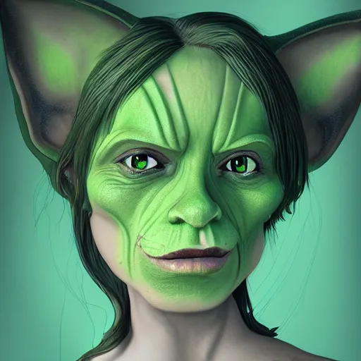 Image similar to illustration of a beautiful goblin girl, green skin, digital concept art