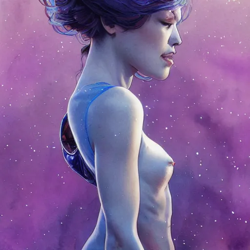 Prompt: Purple blue galaxy, Watercolor, photorealistic, high resolution, award winning, trending on artstation, intricate, elegant, highly detailed, digital painting, artstation, concept art, smooth, sharp focus, illustration, art by artgerm and greg rutkowski and alphonse mucha