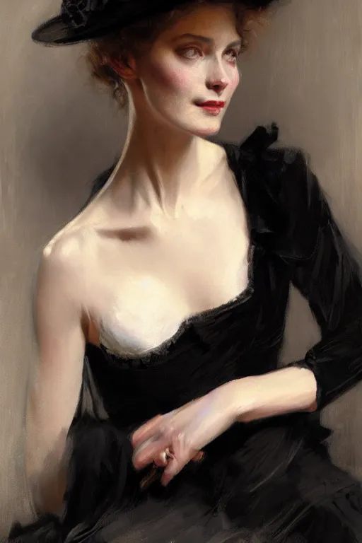 Prompt: victorian lady in black velvet dress, painting by daniel gerhartz, alphonse murac, detailed art, artstation