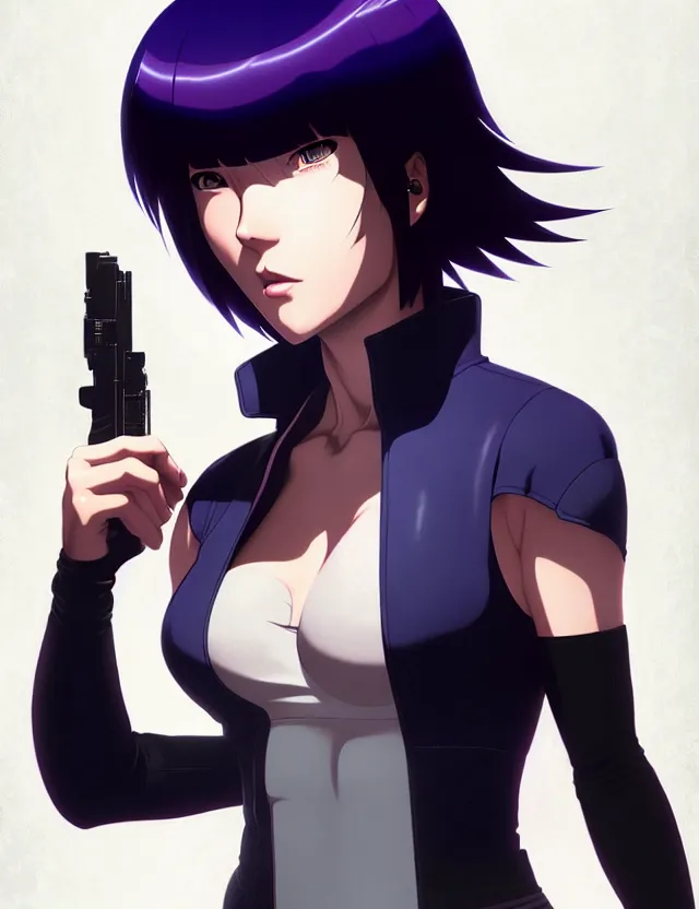 Image similar to a fullbody portrait of motoko kusanagi the major ghost in the shell : : stand alone complex, under repairs, maintenance : : by ilya kuvshinov, rossdraws, artgerm, sola digital arts, anti aliasing, raytracing : :