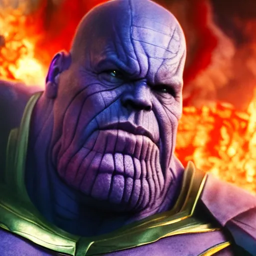 Image similar to Thanos in hell 4K quality photorealism