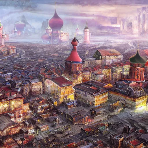 Prompt: photo fantastic ancient Russian city of Kitezh, concept art, photo of Breeze Kaze,