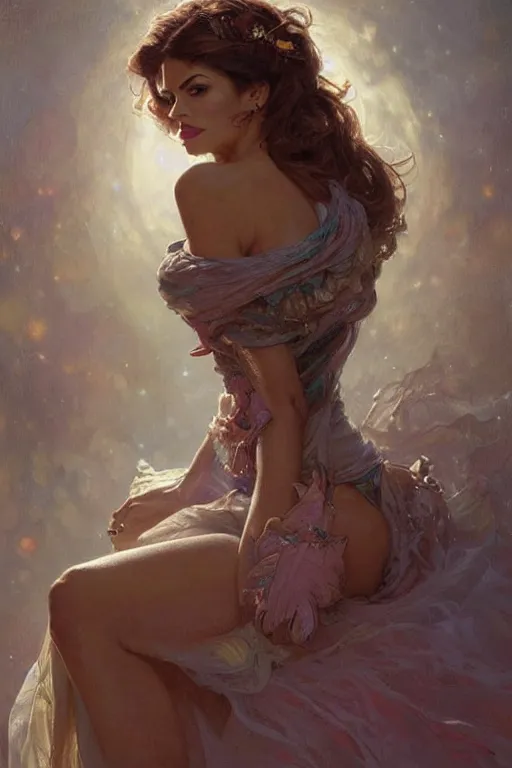 Prompt: Eva Mendes portrait, fantasy, elegant, intricate, by Stanley Artgerm Lau, greg rutkowski, thomas kindkade, alphonse mucha, loish, norman Rockwell