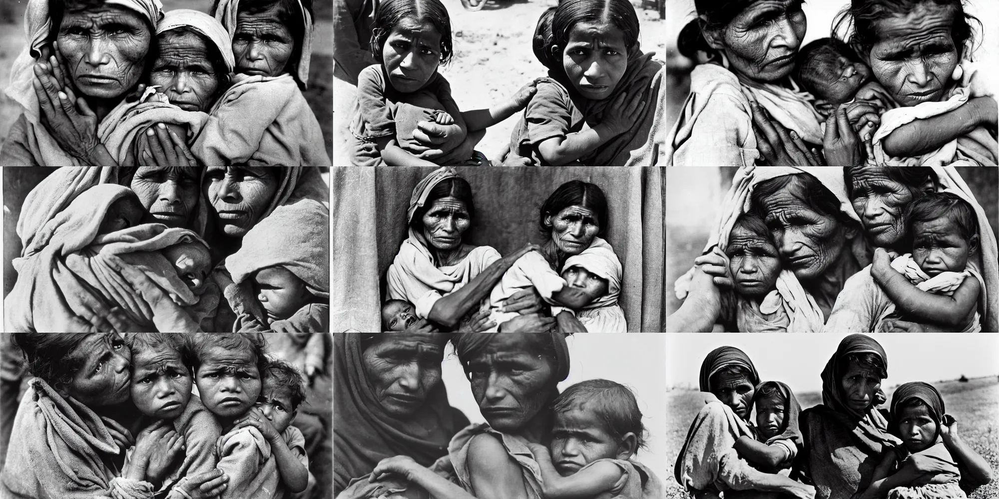 Prompt: migrant mother photograph taken in 1 9 3 6 by photographer dorothea lange