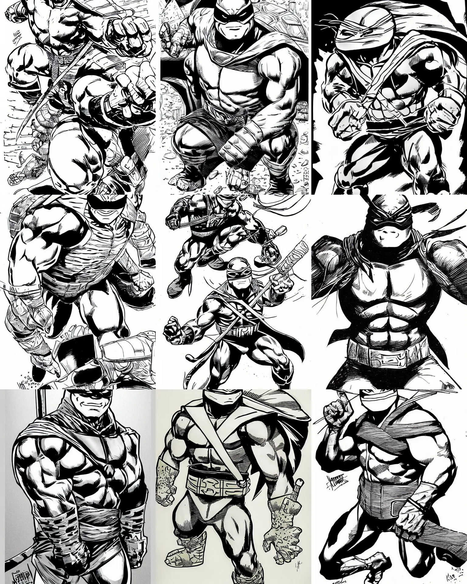 Prompt: ninja turtle!!! jim lee!!! medium shot!! flat ink sketch by jim lee close up in the style of jim lee, x - men superhero comic book ninja turtle animal by jim lee