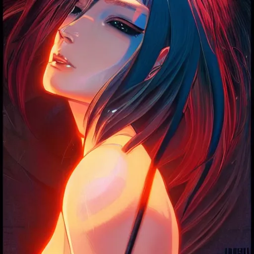 Image similar to A beautiful cyborg woman with glowing eyes || VERY ANIME, fine-face, realistic shaded perfect face, fine details. Anime. realistic shaded lighting poster by Ilya Kuvshinov katsuhiro otomo ghost-in-the-shell, magali villeneuve, artgerm, Jeremy Lipkin and Michael Garmash, Rob Rey and Kentarõ Miura, trending on art station