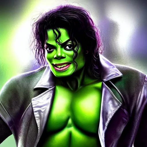 Image similar to a photo of michael jackson as the incredible hulk, hyperdetailed, artstation, digital art, photorealism, accurate, 8k,