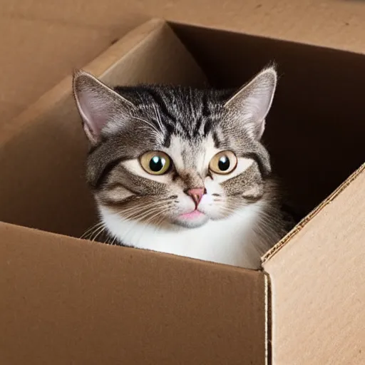 Image similar to cat sticking his head out of a small hole in a cardboard box