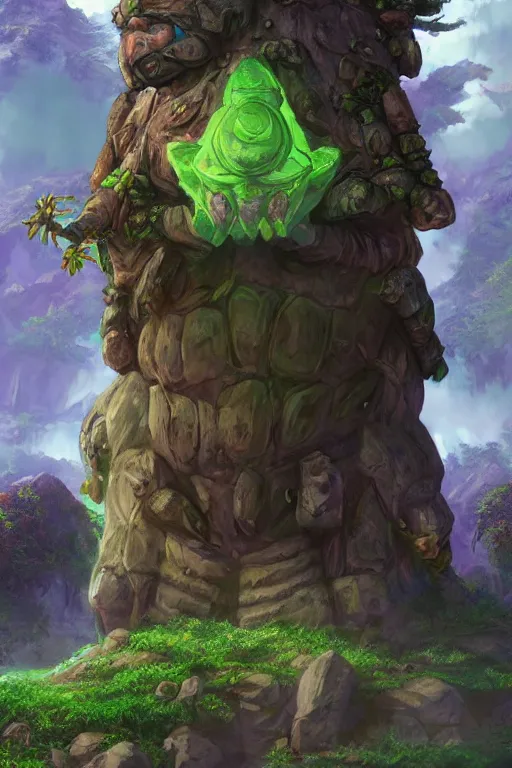 Image similar to zelda fantasy art giant golem troll wood rock greeble gemstone, global illumination ray tracing hdr fanart arstation by sung choi and eric pfeiffer and gabriel garza and casper konefal