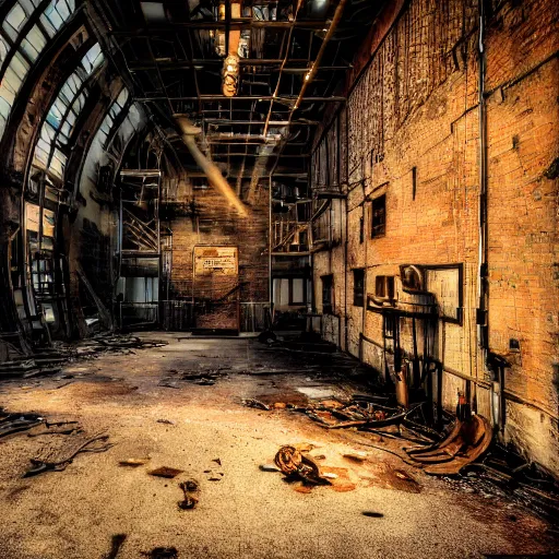 Prompt: abandoned steampunk factory with a cello, cinematic light,