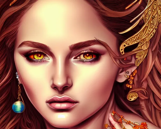Prompt: portrait of a seductive and powerful aphrodite, detailed intricate illustration, detailed illustration, hd, 4 k, digital art, overdetailed art, complementing colors, trending on artstation, deviantart