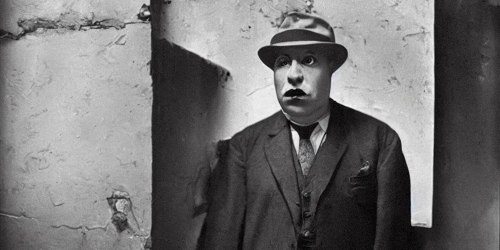 Prompt: Portrait of a 1930's mobster with no face by Jacob Riis