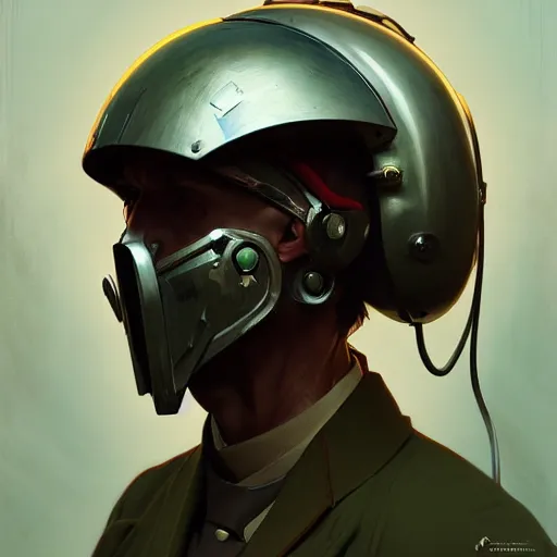 Image similar to portrait of a vicotrian doctor in suit with helmet by darek zabrocki and greg ruthkowski, alphonse mucha, simon stalenhag and cinematic and atmospheric, concept art, artstation, trending on artstation