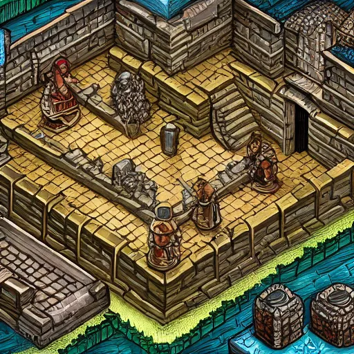 Prompt: dungeon in waterdeep, isometric, detailed, game, dungeons and dragons, tiled