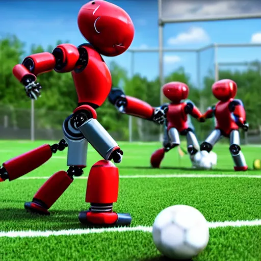 Image similar to photorealistic robots playing soccer