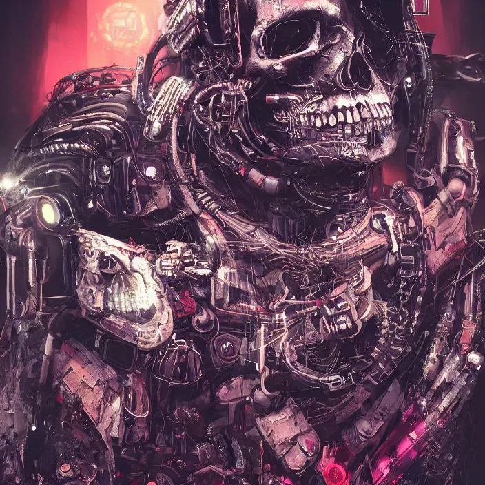 Prompt: a beautiful painting of a cyberpunk skull by pascal blanche and julian calle and nekro. in style of colorful comic noir illustration, symmetry, sci fi, hyper detailed. octane render. trending on artstation