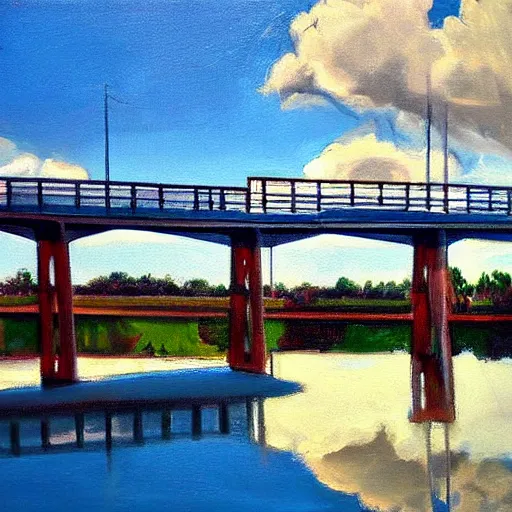 Prompt: beautiful painting of sargent texas high bridge over intracoastal waterway by olaf krans