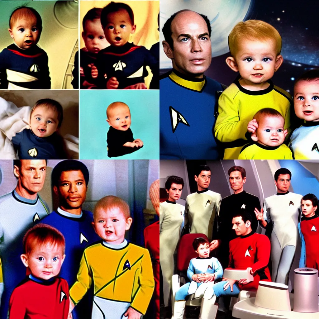 Prompt: Babies as the crew of Star Trek- the next generation