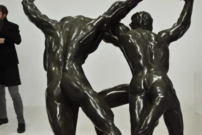 Image similar to full body, alan turing wrestling with agent smith, sculpture by auguste rodin