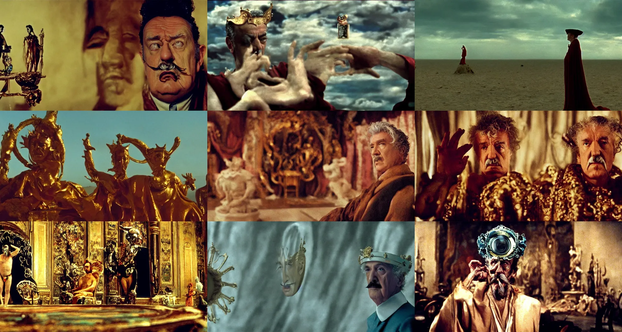 Prompt: the salvador dali as emperor of universe | still frame from the movie by ridley scott with cinematogrophy of christopher doyle, anamorphic lens, 8 k