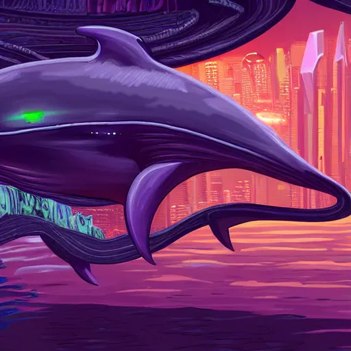 Image similar to an alien dolphin city, sci-fi digital art illustration,