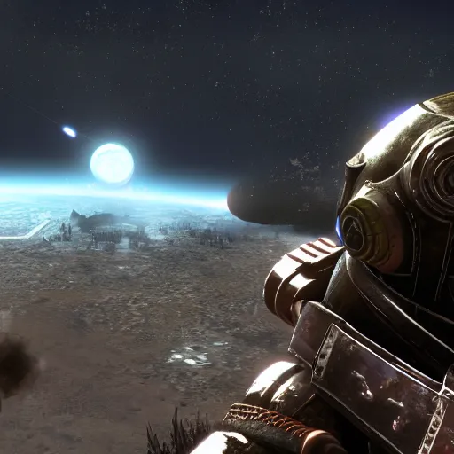 Prompt: Fallout New Vegas in outer space, in-game screenshot