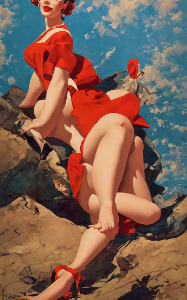 Image similar to a beautiful painting representative of the art style of gil elvgren