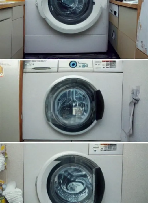 Image similar to a washing machine by studio ghibli, googly eyes, cute, anime : : artstyle of spirited away