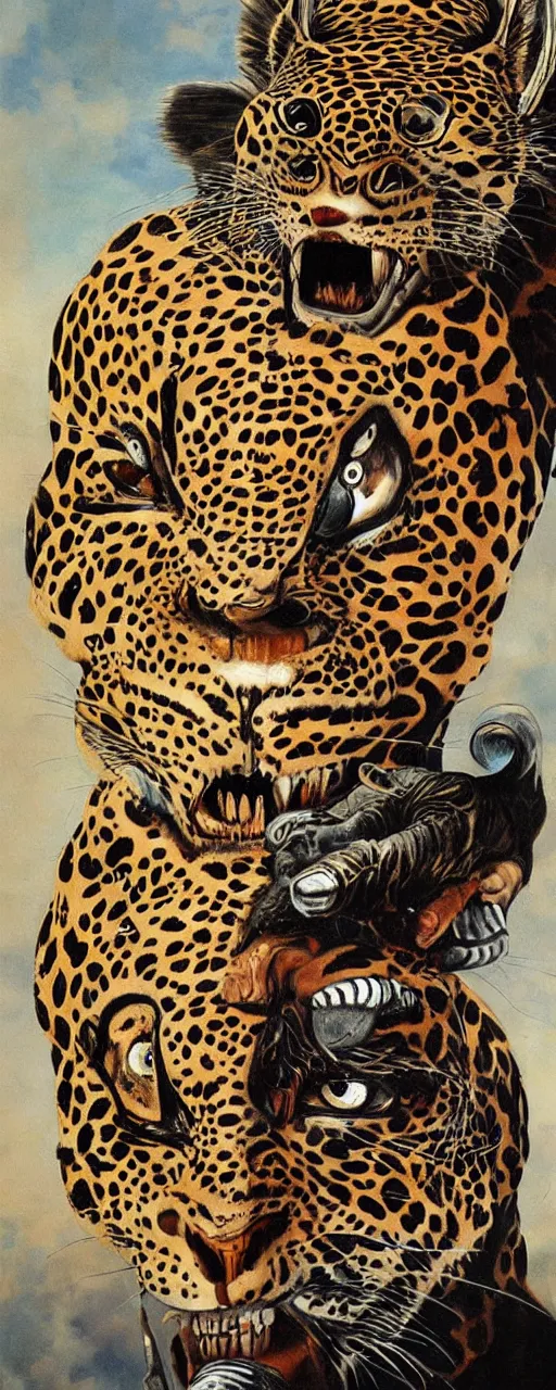 Image similar to an intricated and detailed painting of a shaman turning into a jaguar by salvador dali 4 k render