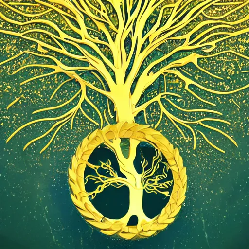 Image similar to the holy golden tree of life, cinematic, ultra detailed