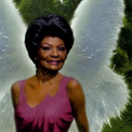 Image similar to nichelle nichols as a heavenly angel in cloud heaven photorealistic fantasy epic