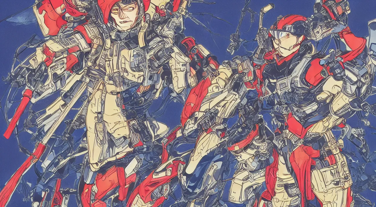 Prompt: Cyber-Samurai, highly detailed illustration richly colored ink, in style of Tomino-Sama