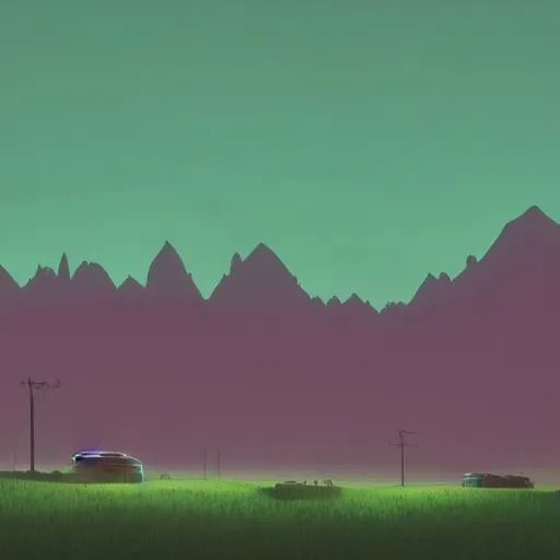 Prompt: green mountains, by simon stalenhag