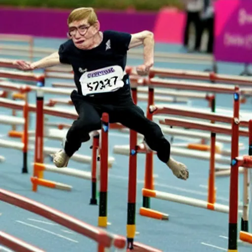 Prompt: stephen hawking competing in the hurdles in the olympics